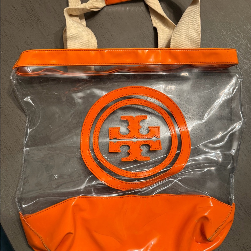 Tory Burch Orange and Clear Tote